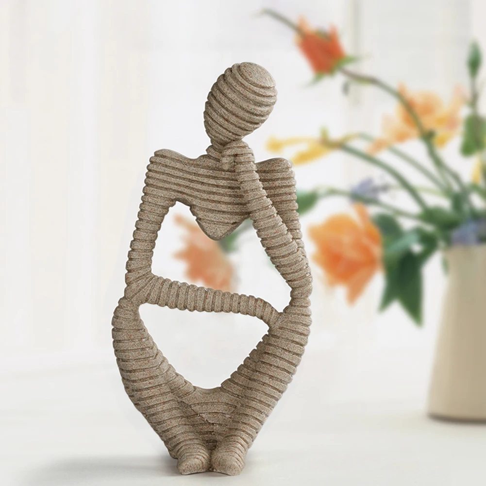 Sandstone Resin Thinker Style Abstract Sculpture Hand-crafted Collectible Figurines For Desktop Decor