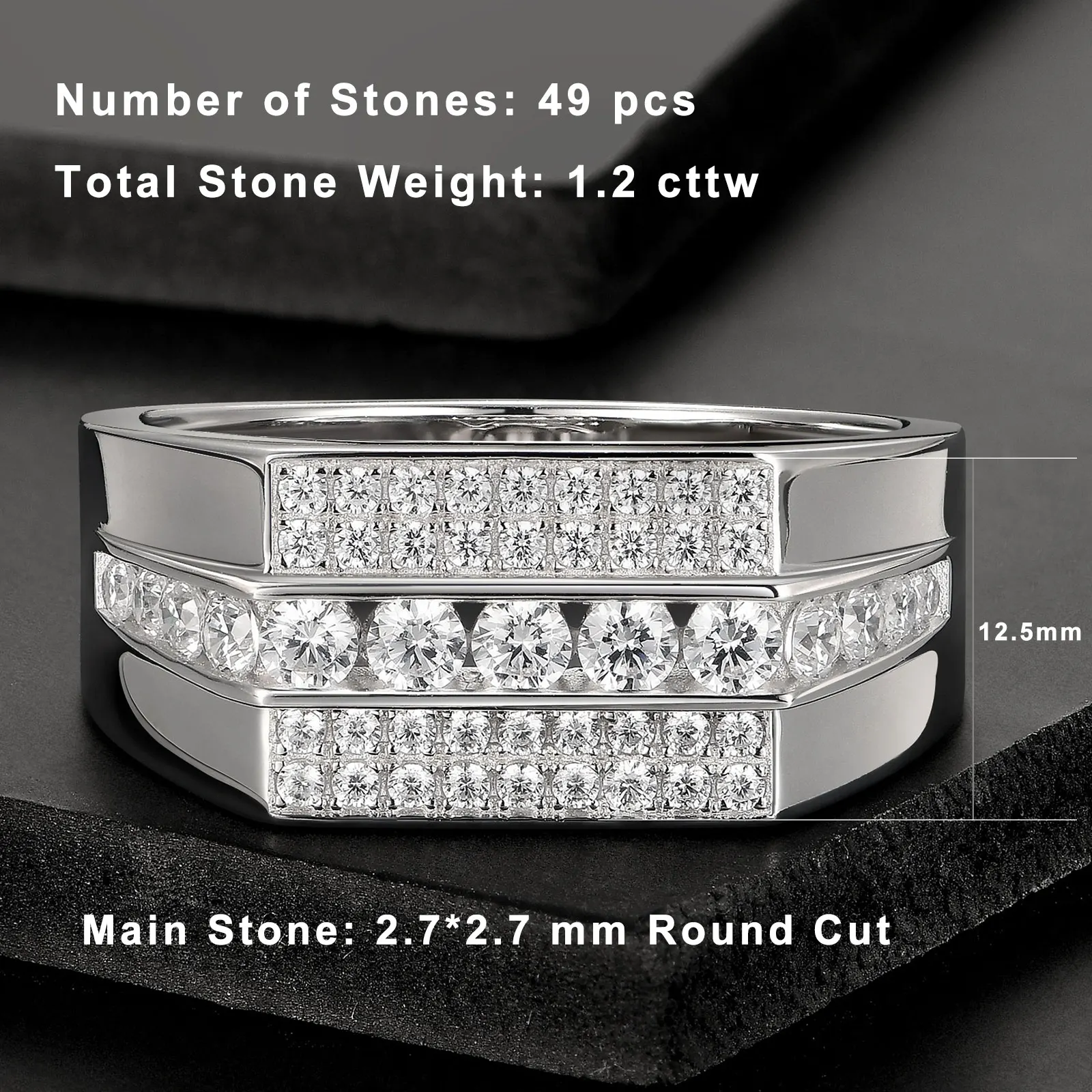 Newshe Full Moissanite Wedding Band for Men 925 Sterling Silver Engagement Rings Pave Brilliant Round Eternity Promise Ring