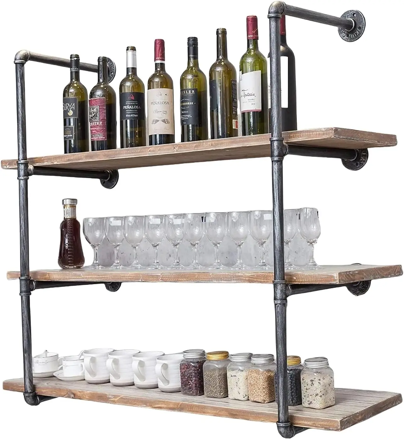 

Industrial Wall Mounted Floating Pipe Shelves, 4-Tier Open Storage for Kitchen Office, Retro Black DIY Bookshelves