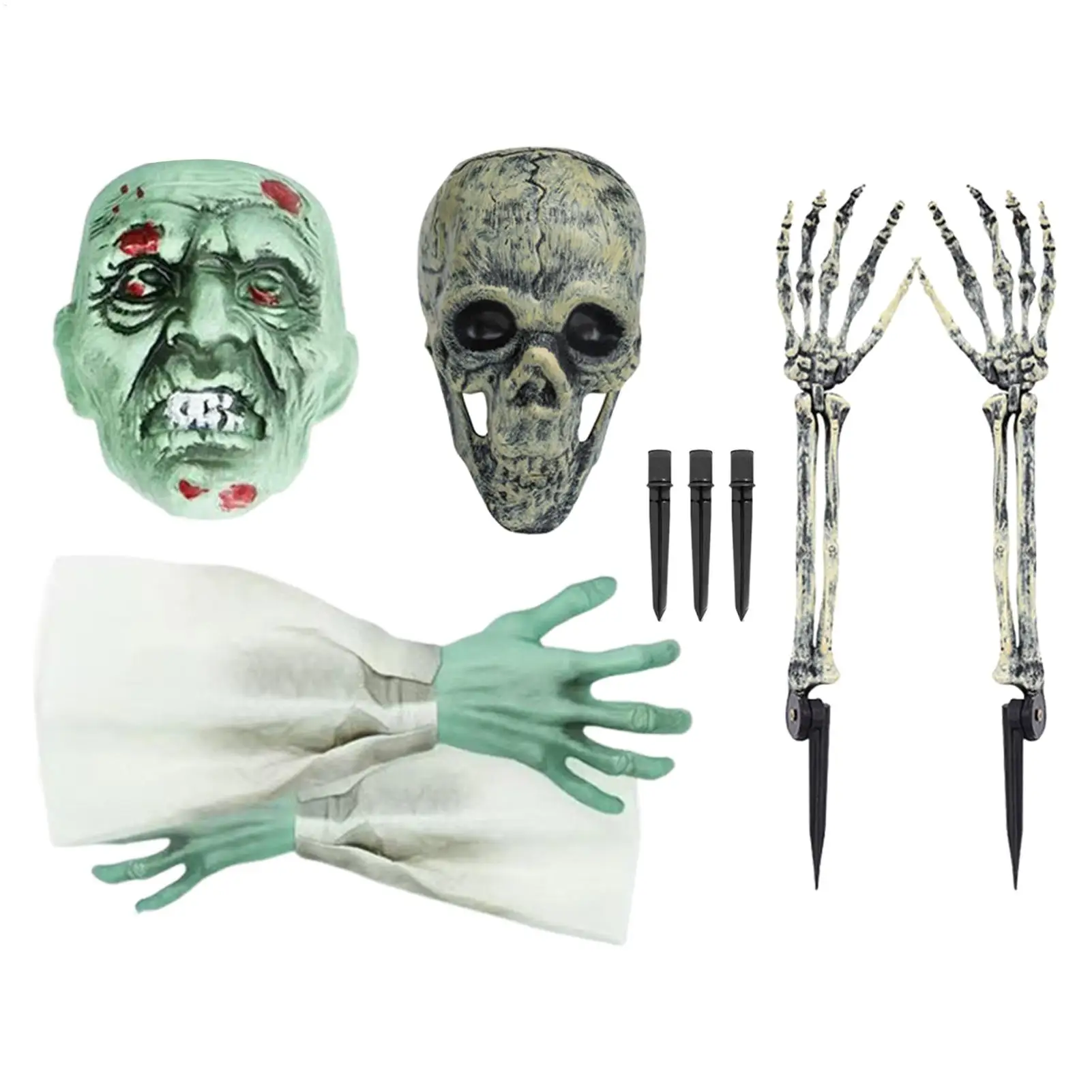 3 Pieces Halloween Skeleton Arms Coming out of Ground Realistic Skull Decor for Pathway Lawn Garden Front Door Yard Fence