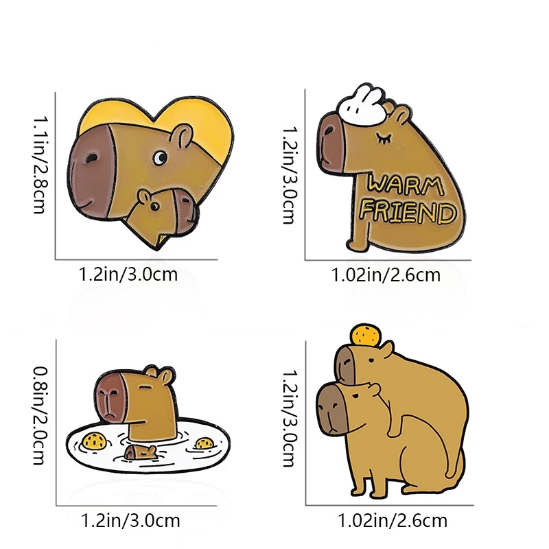 Funny Cute Capybara Enamel Brooch Creative Cartoon Animal Warm Friend Lapel Pin Badge Backpack Clothing Hat Accessories