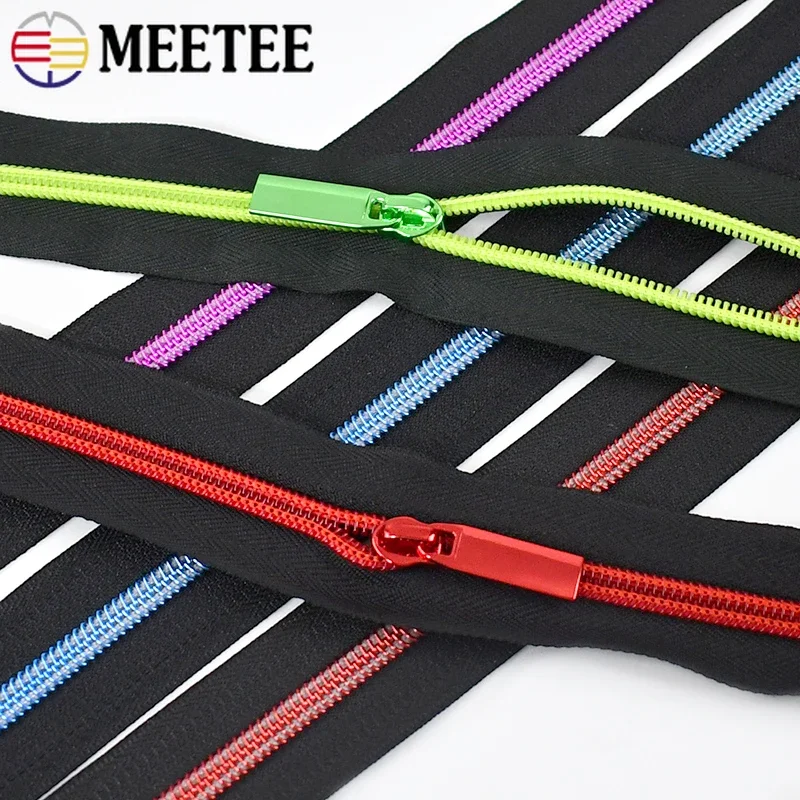 1/2/3Meters 5# Meetee Sewing Zipper with Nylon Zippers Pulls Slider Bag Purse Zip Closure Coil Roll Clothes Head Zips Repair Kit