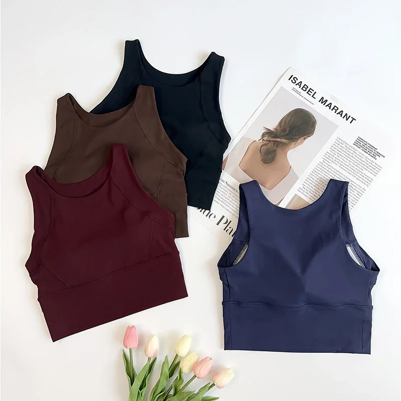 Women High Strength Earthquake Shockproof Sports Bra Fixed Cups Yoga Crop Top Fiess Push Up Outdoor Run Gym Workout Bralett
