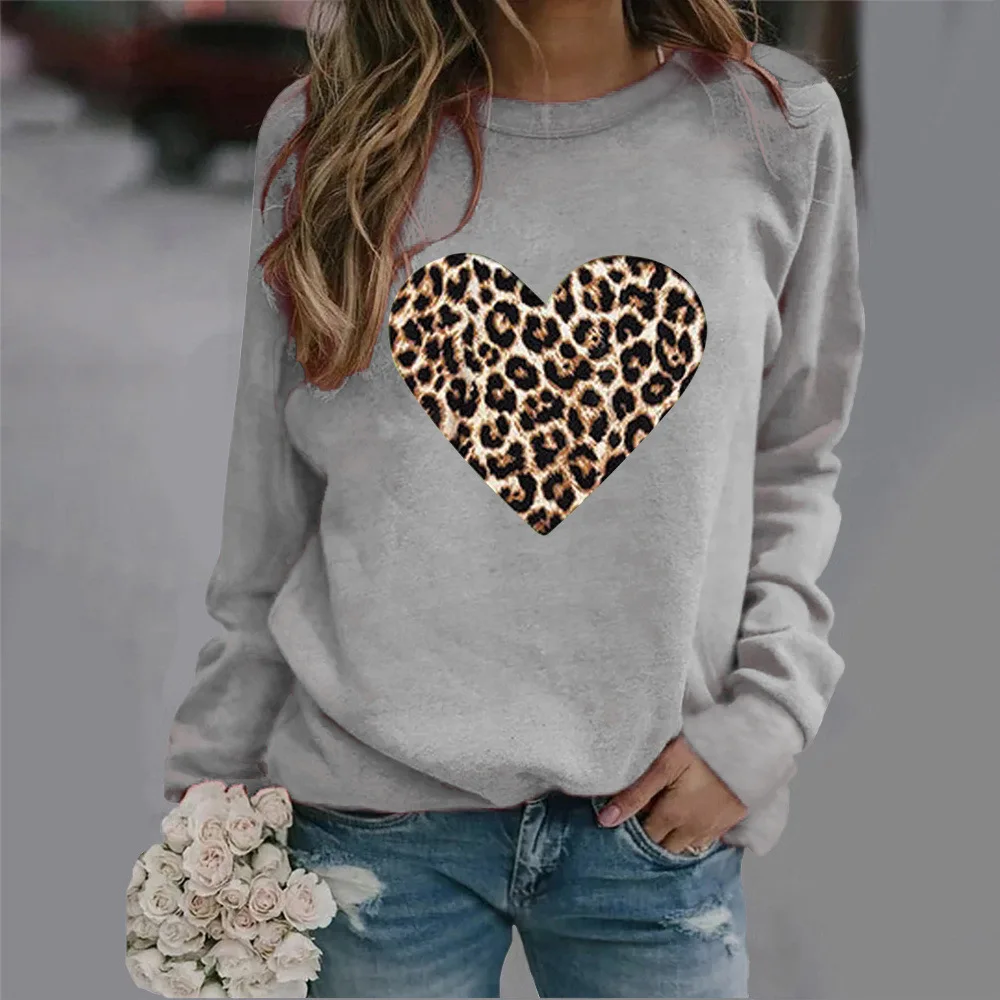 Crew-neck Hoodie New Leopard Print Love Print Europe and The United States Valentine\'s Day Hot Sales Sweatshirt  Sweatshirts