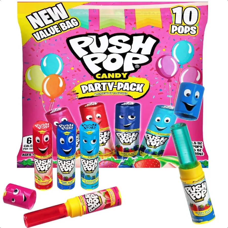 

Push Pop Assorted Candy Variety Pack 10 Count Hard Candy Lollipops Individually Wrapped in Fruity Flavors Bulk Individually Wra