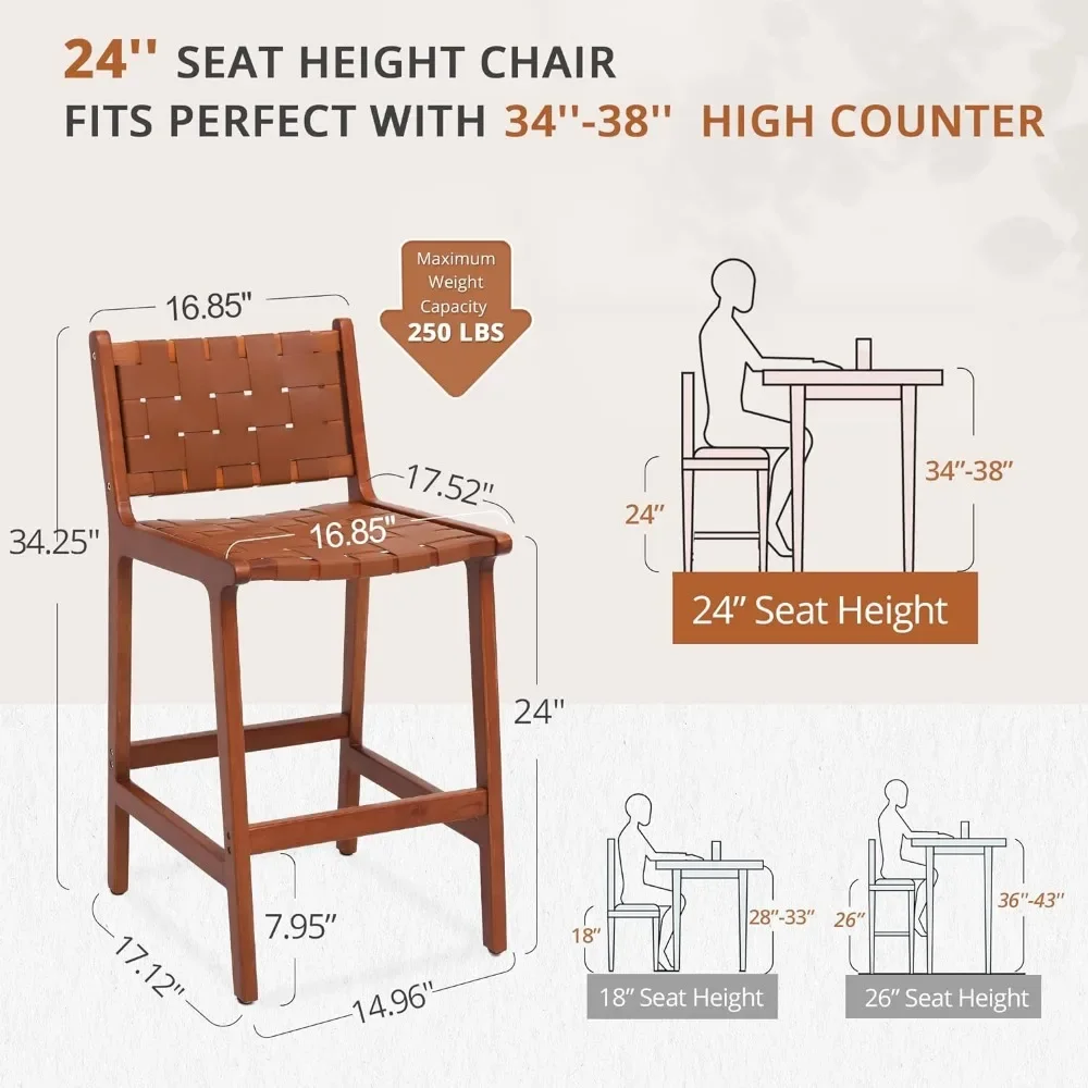 調節可能なウエストバンド付きの編まれたフェイクレザーカウンターツール,木製の脚付きの籐製バースツール,ダイニングルーム,家庭,キッチン,2個セット