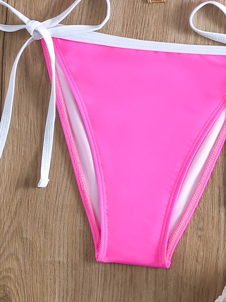 2025 Bikini triangular con cordón Halter, traje de baño de dos piezas para mujer, traje de baño acolchado, bañadores para mujer, traje de baño, ropa de playa