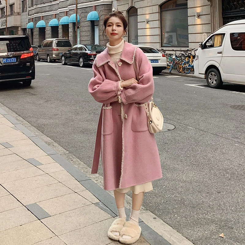 2023 Autumn And Winter New Korean Version Fashionable And Sweet Mid Length Thickened Wool Coat For Women