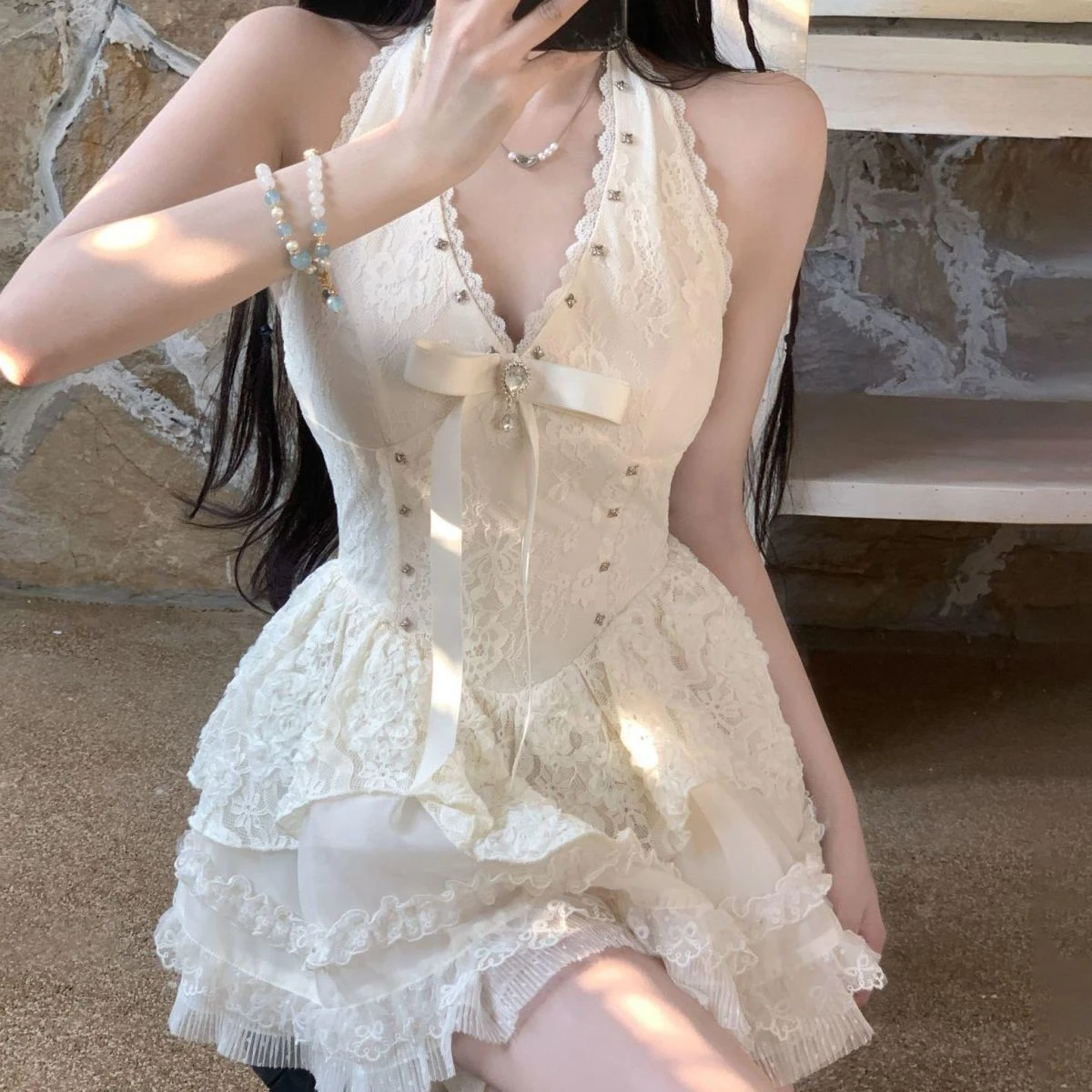 Kawaii Japanese Dress Lolita Y2k Sweet Blue Floral Dress Women Casual Evening Party One Piece Dress Korean Fashion Summer 2025