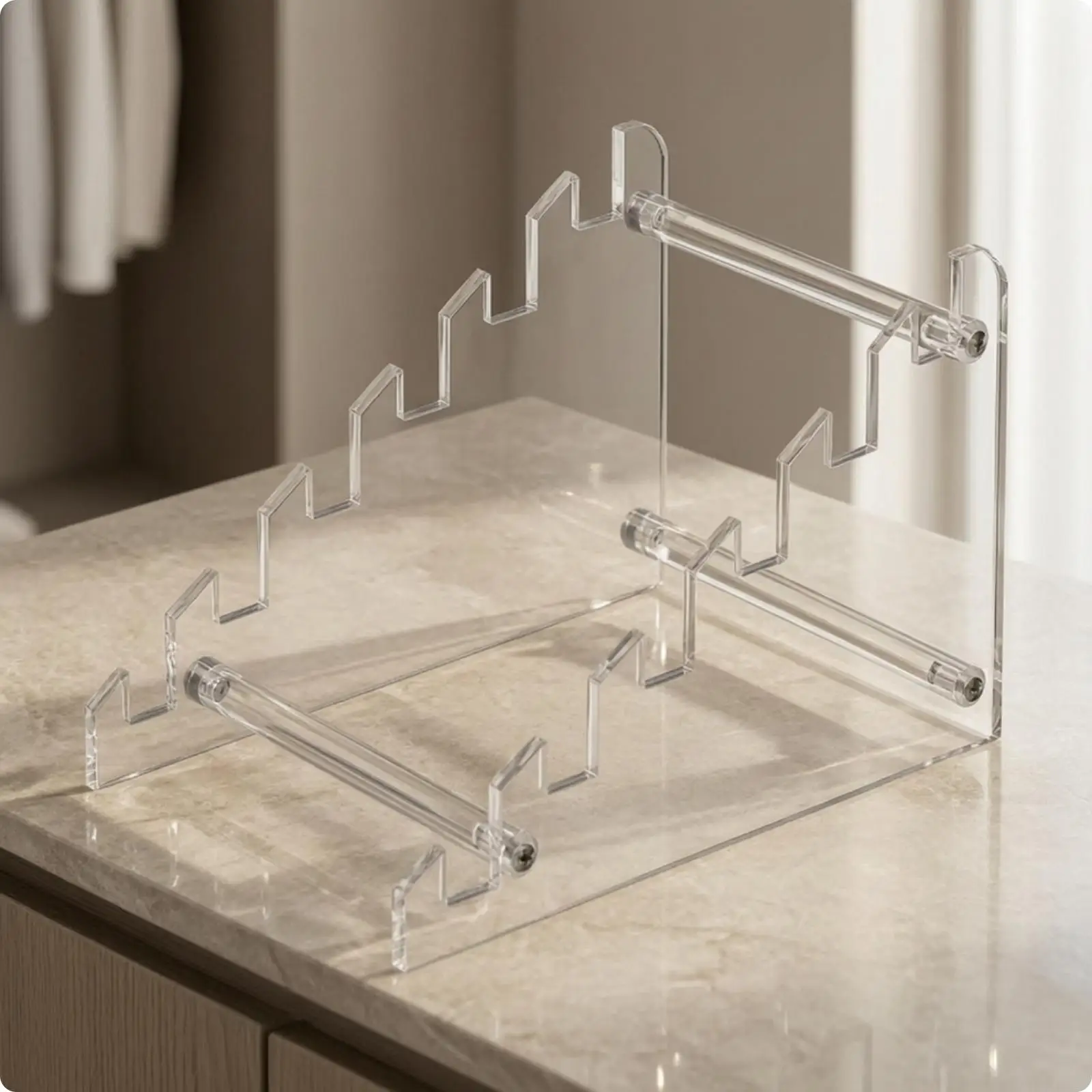 Acrylic Display Shelf Rack for Home Office Tabletop Organizer Clear Stepped Stand Holds Books Plates Hats Signs Props