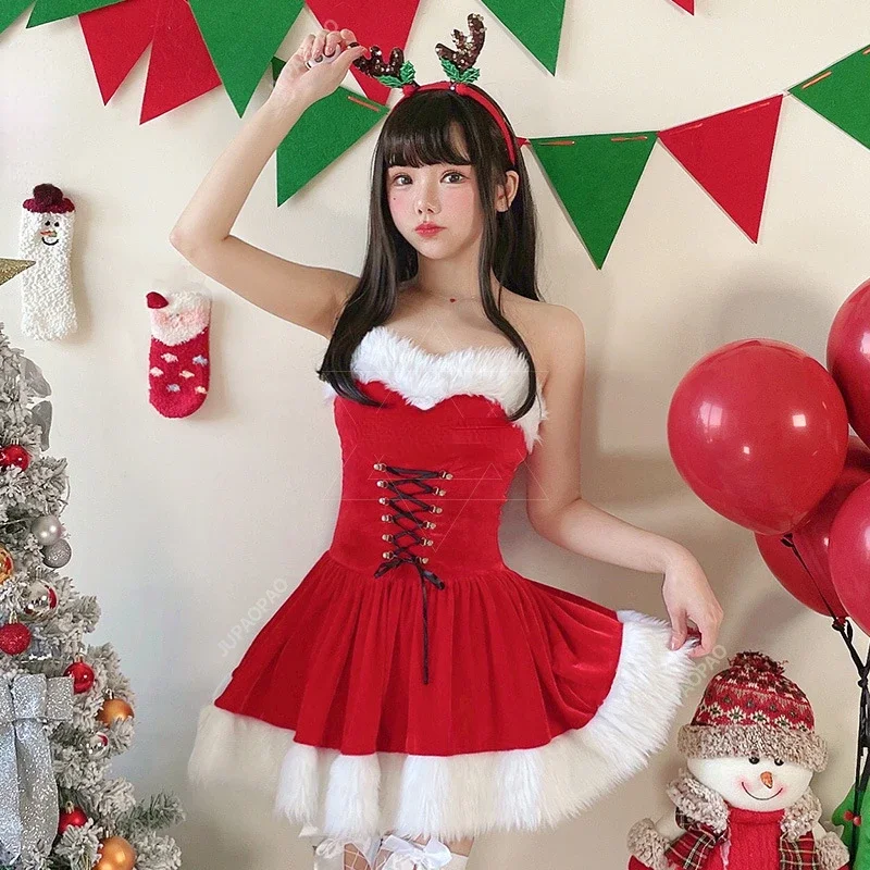 Christmas Women's Dress Role Play Santa Claus Costume Red and White Skirt Costume Elegant Role Play Costume Carnival Performance