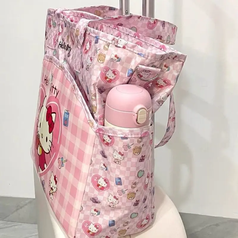 أنيمي مرحبا كيتي Kawaii حمل حقيبة تزيين حقيبة التخزين y2k حقيبة مستحضرات تجميل فتاة سعة كبيرة المحمولة حقيبة سفر اكسسوارات هدية