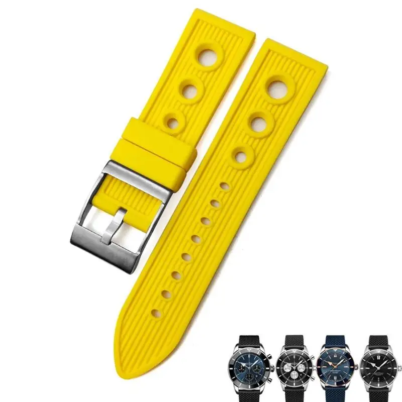 HAODEE 22mm 24mm Nature Rubber Watch Band Fit for Breitling Superocean Avenger Heritage Braided RubberWatch Strap Braceles