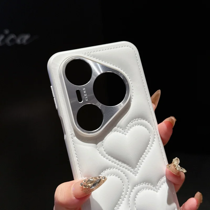 Kawaii Simple Love Heart Pattern Skórzane etui do Huawei Pura 80 70 Pro Plus Ultra Pełna osłona obiektywu aparatu Tylna obudowa — zdjęcie produktu 4