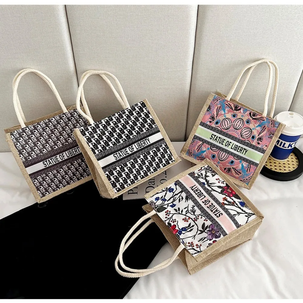 

Hot Sale Linen Linen Tote Bag Portable High-capacity Versatile Handbag Vertical Casual Lunch Bag Beach