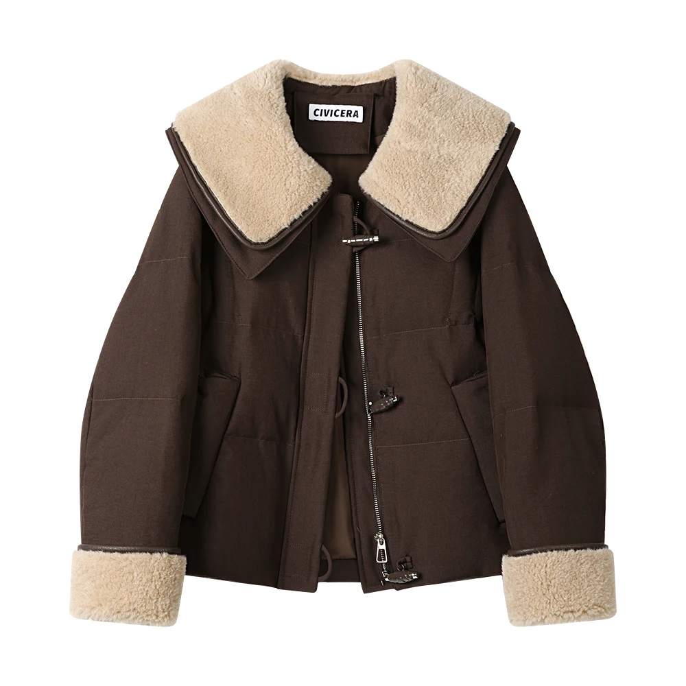 

Зимний универсальный женский пуховик с утепленными лацканами, винтажные топы для поездок на работу, свободные однотонные повседневные куртки на молнии