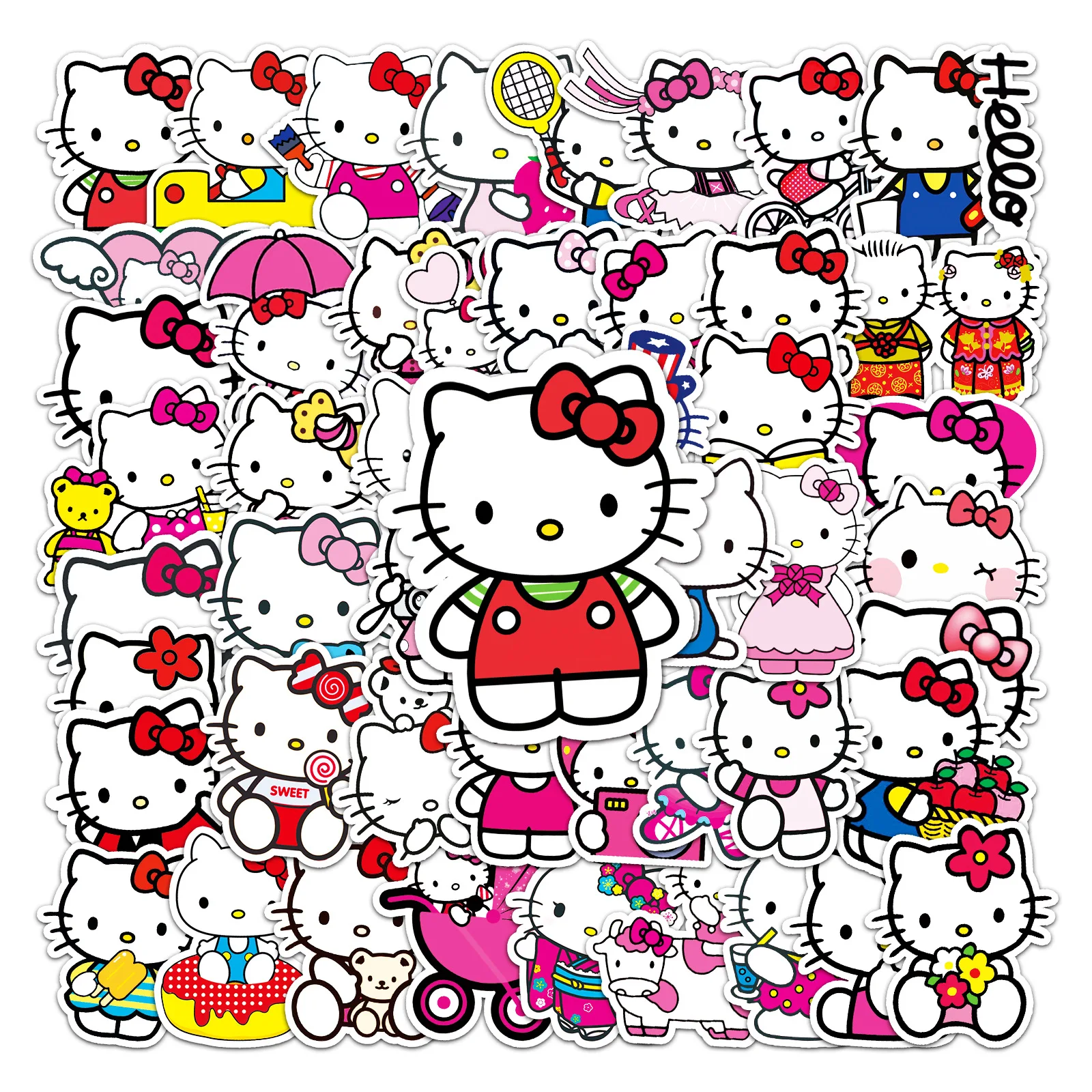 Cartoon 50pcs Sanrio Hello kitty Stickers Kawaii Kuromi My Melody Cinnamoroll Laptop Guitar Skateboard Luggage Cute Sticker Toys