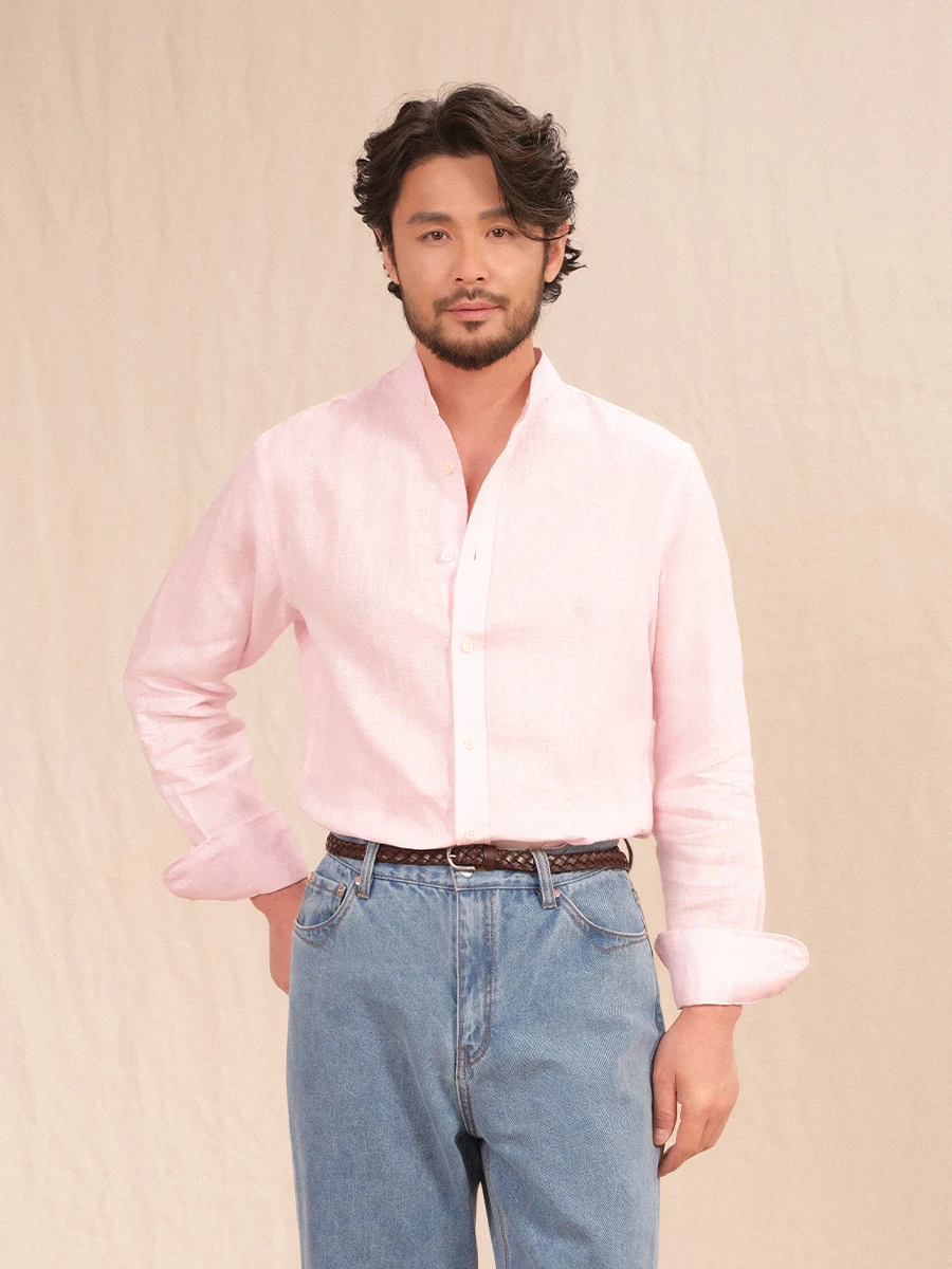 

Cultum Men's Slim Fit Long Sleeve Linen Shirt Lightweight Spring Summer Stand Collar Machine Washable Casual Loose Style Pure...