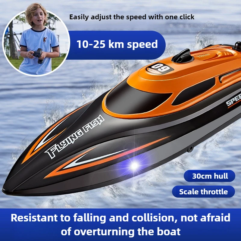 Children 2.4GHz RC Speedboat Toys 25km/h Waterproof High Speed Electric Remote Control Racing Boat Model Boys Kids Birthday Gift