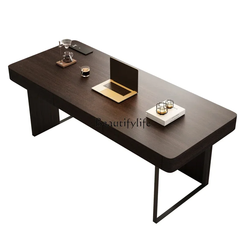 

Italian minimalist home study solid wood desk modern minimalist light luxury deskL