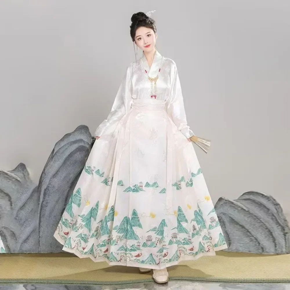 New Autumn Daily Vintage Dress Improved Hanfu Women's Lace-up Horse Face Skirt Chinese Style Modernized Hanbok Skirt