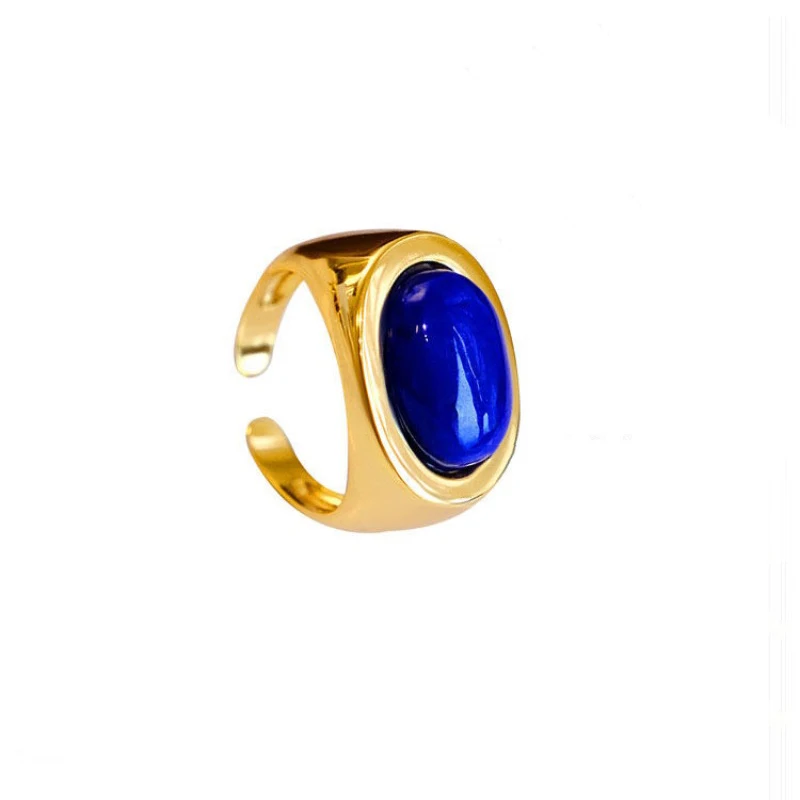 Simplicity Lapis lazuli rings for women original design glossy oval design couple\'s ring banquet jewelry Adjustable opening