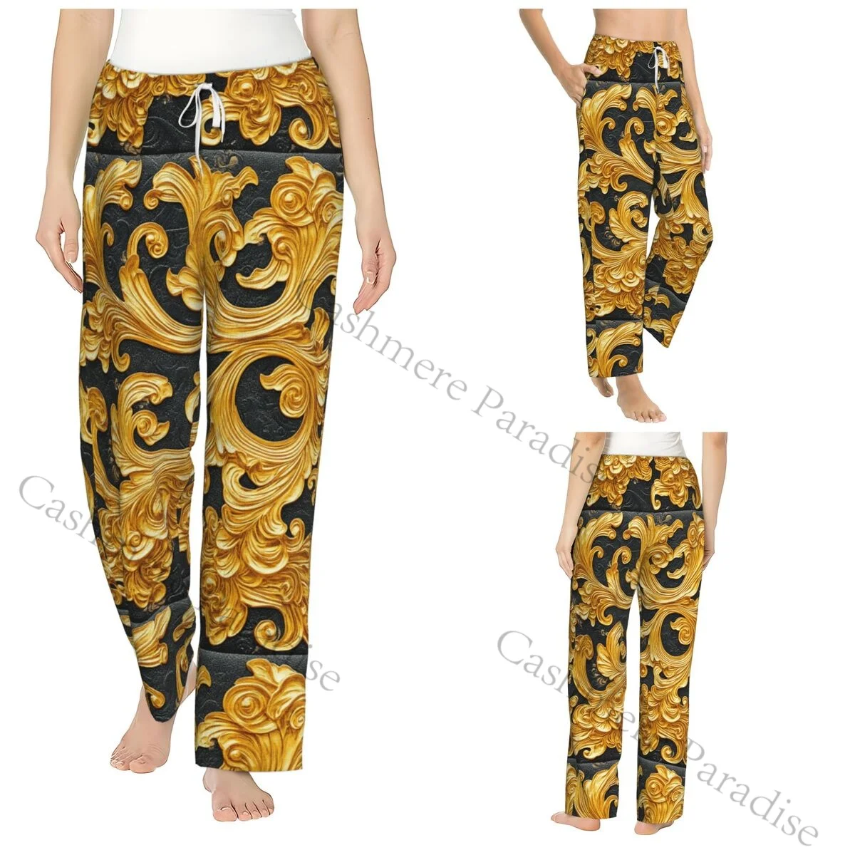 

Gold Leaf Shiny Warm Women Pajama Pants Flannel Sleep Bottoms Soft Fleece Loungewear