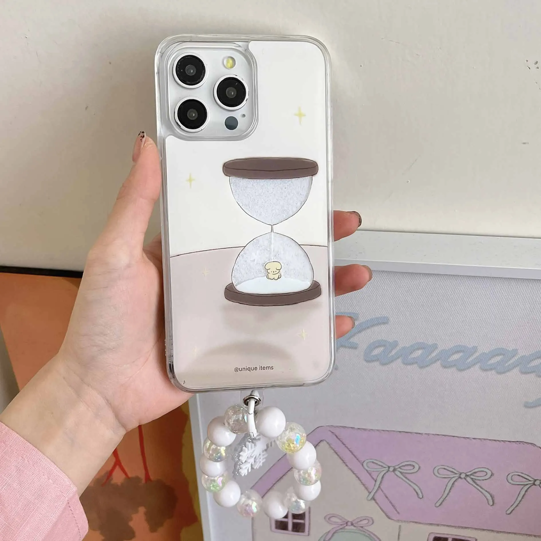 Cute Hourglass Little Puppy Simple Phone Case For Iphone 15 14 16 13 Pro Max 15Pro 14ProMax 16Pro 13ProMax Laser Chain Fundas