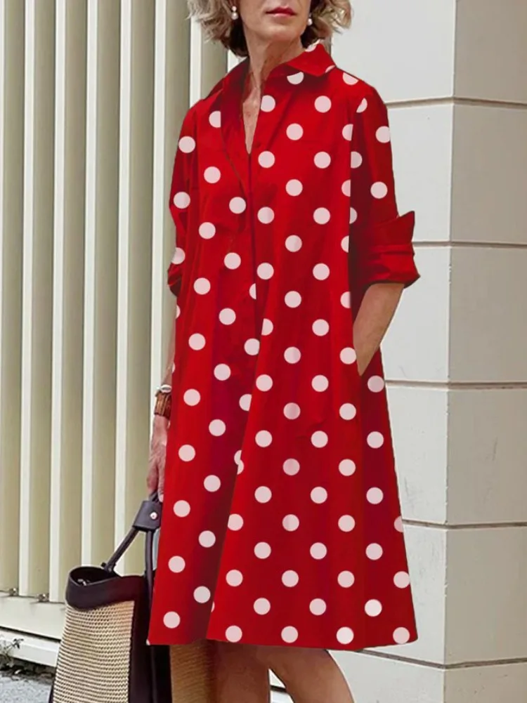 Uoozee 여성용 컬러풀 스퀘어 프린트 셔츠 드레스 긴 소매 루즈 캐주얼 데일리 H라인 미디 드레스 2026 신상 봄