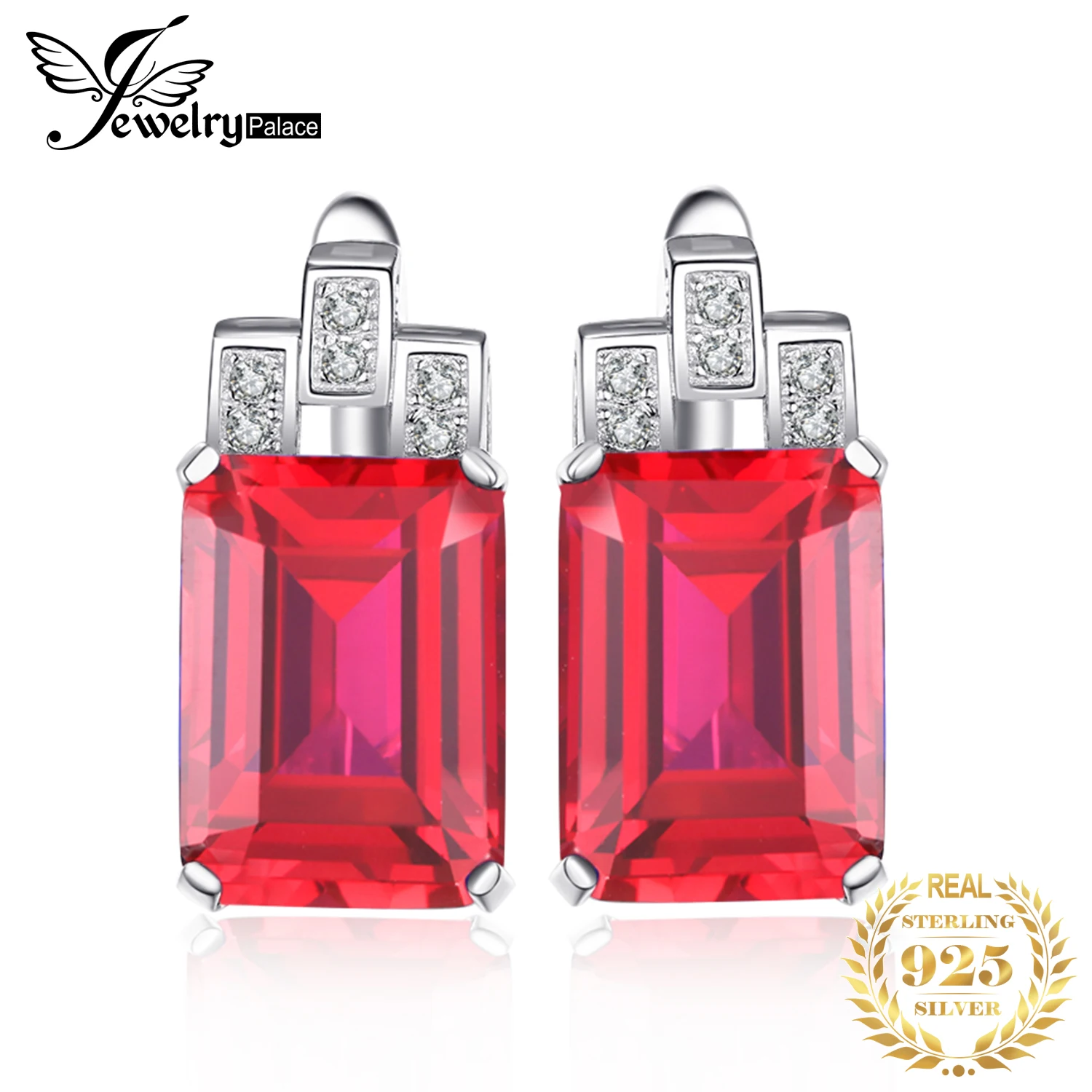 JewelryPalace Luxury 11.5ct Created Red Ruby 925 Sterling Silver Hoop Earrings dla kobiety Zaręczynowy Biżuteria Moda Prezent