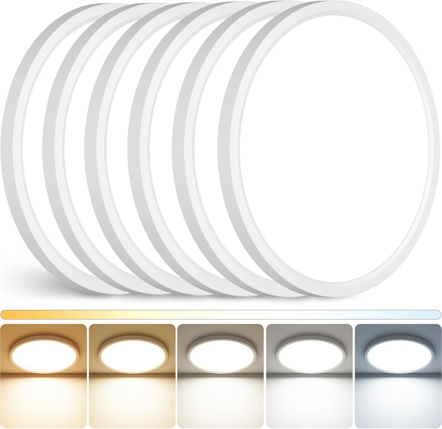 

12Inch LED Ceiling Light Flush Mount, 5CCT 3000K-6500K Adjustable, 2400LM 24W, 6Pack