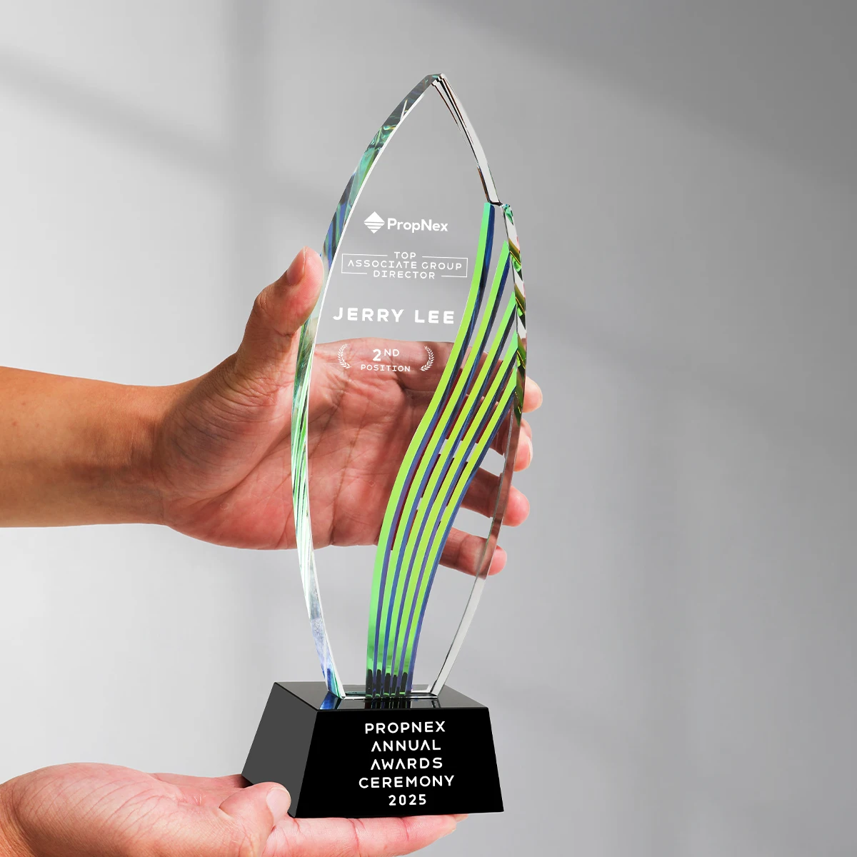 Crystal Glass Award Cup with Carved Backside Baking Coloring Process Premium Recognition Trophy Design Add Text and Logo Free