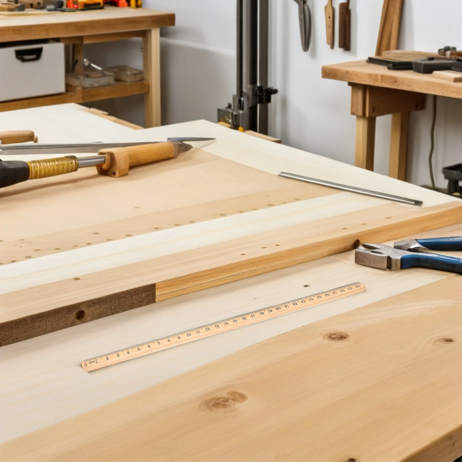 15pcs 30Cm Wooden Ruler Wood Straight Rulers Single Sided Scale Measuring Drafting Tool For School Office Home Study Woodworking
