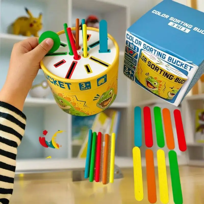 Parent-Child Wooden Matching Game; Learner Toddlers' Color and Shape Bucket; Montessori Method Toy