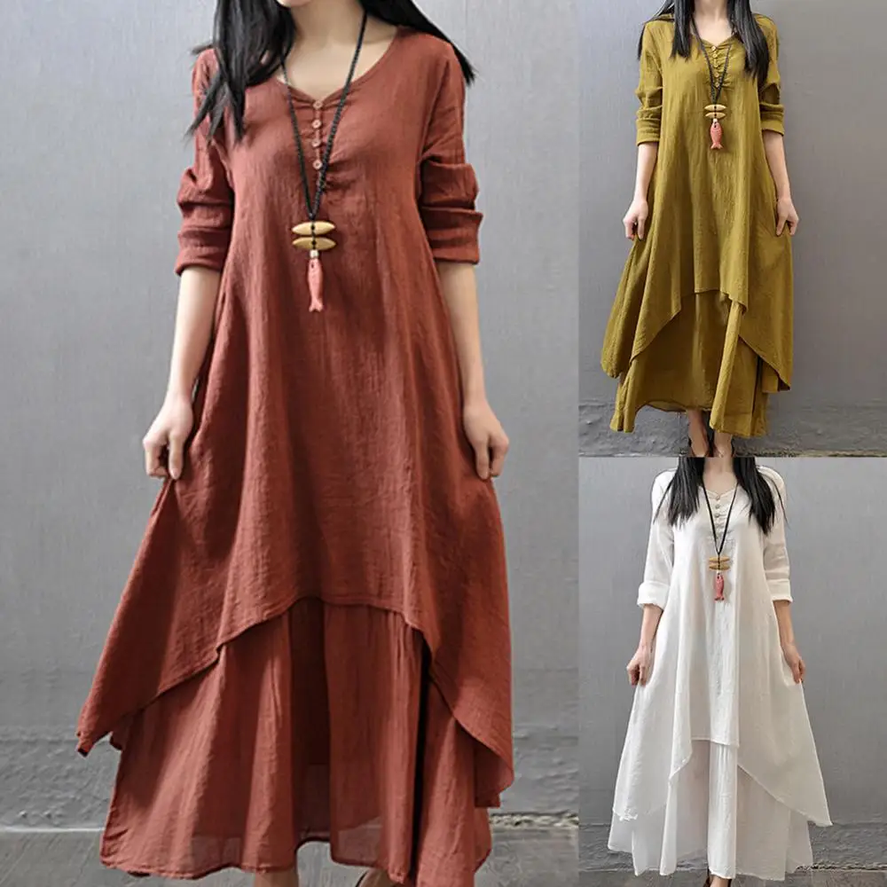 2024 New Spring Summer Bohemia Irregular Button Women Elegant Pocket Dress Korean V-Neck Short Sleeve Loose Solid Midi Dresses