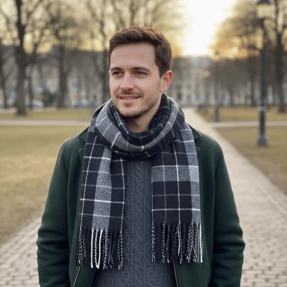 

Gifts Imitation Cashmere Plaid Knitted Scarf Warm Long Men Thick Shawl Large Soft Double-sided Scarf Winter