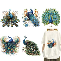 Iron On Patch Cartoon Beautiful Green Peacock Heat Transfer On Clothes DTF Iron on transfer dtf transfers ready to press