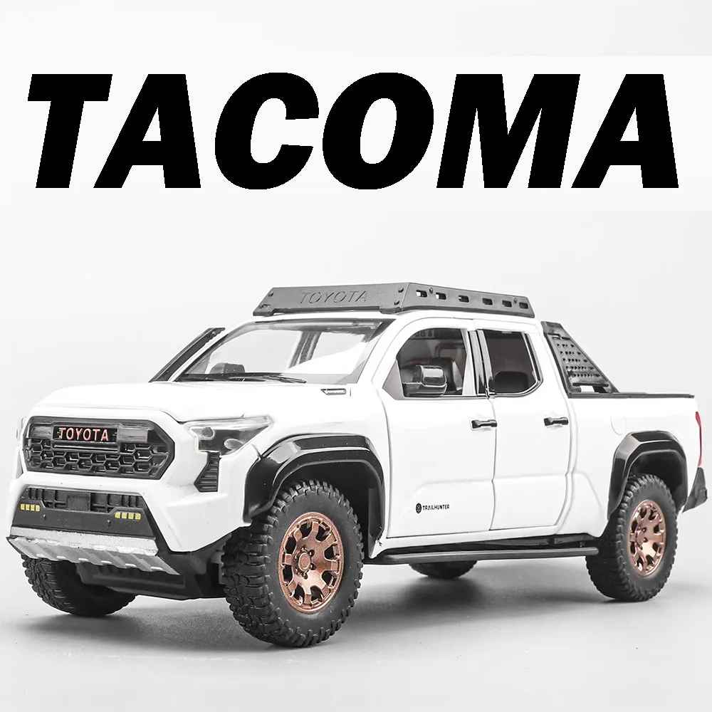 1:24 tacoma tundra carro modelo de brinquedo liga diecast veículos off-road som luz portas abertas puxar para trás decoração para crianças presentes