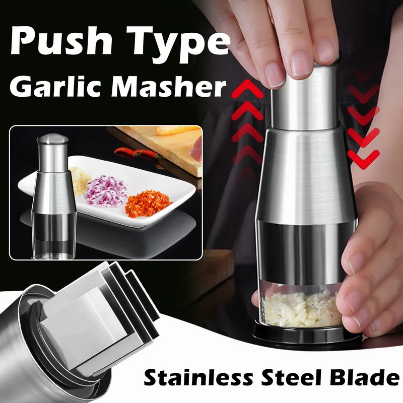 

Garlic Chopper Stainless Steel Garlic Press Crusher Manual Food Processor Dicer Mixer Kitchen Vegetable Slicer for Onion Peppers