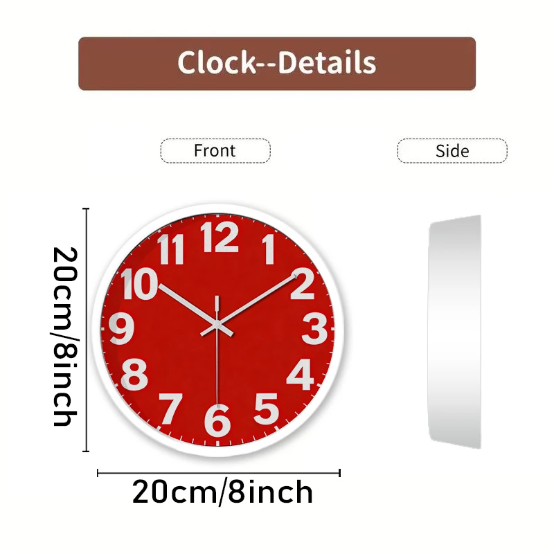 Bright Red Cartoon Round Silent Hanging Wall Clock, Suitable For Living Room, School, Study Room, Bedroom, Children's Gifts.