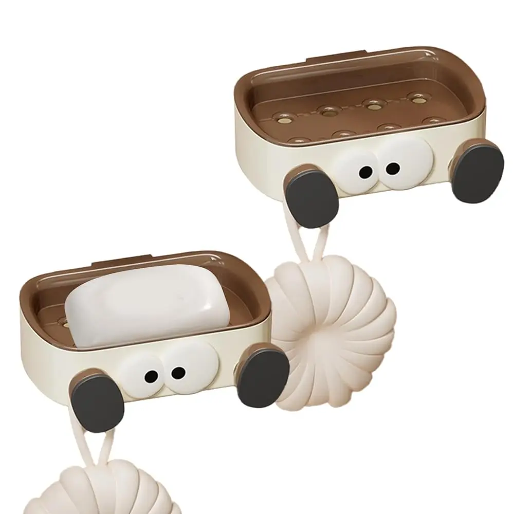 

2 Pack Hanging Cartoon Soap Dish with Drain Lid – Cute Wall-Mounted Bar Soap Holder for Shower, Sink, Bathroom or Travel, Lea