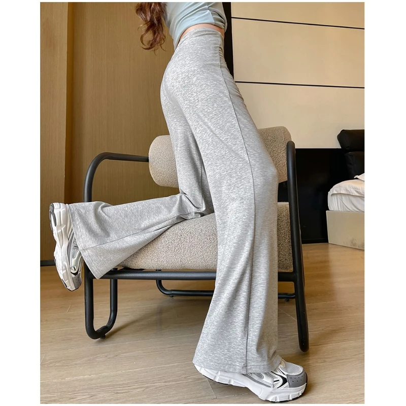 

Woman's Sports Middle-waist Flared Sweatpants Leisure Women's Wide Leg Pants Solid Drawstring Workout Trousers for Yoga Dancing