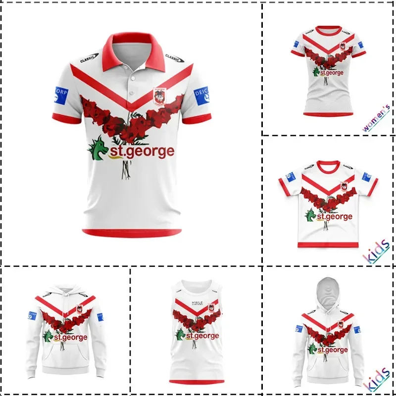 

2024 St George Illawarra Dragons Anzac Hoodie Rugby Jersey Kids - Women's - Men's Size: S-5XL（Print Custom Name Number）