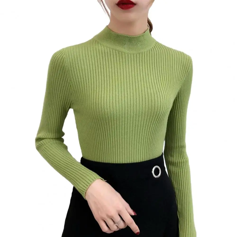 Women Long-sleeved Top Cozy Half-high Collar Women's Knitted Sweater Soft Warm Pullover for Fall Winter Slim Fit Long Sleeve