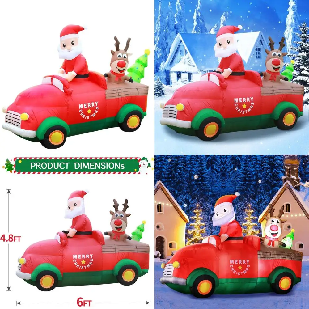 

Giant 6FT Santa's Reindeer Truck Inflatable, Outdoor Holiday Yard Decoration with LED Lights