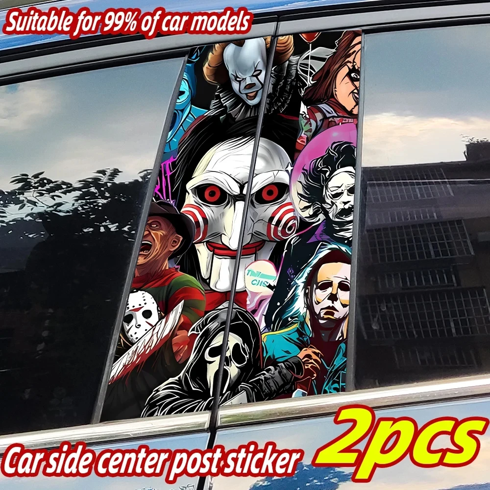 

Наклейки на автомобиль с персонажами ужасов и призраками, водонепроницаемые декоративные наклейки на B-стойку автомобиля на Хэллоуин, для защиты от царапин, солнцезащитные наклейки на двери и стойки автомобиля