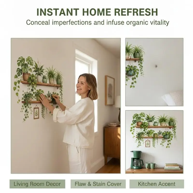 Fresh Potted Flower Shelf Wall Stickers Removable DIY Self-Adhesive Decals for Dining Room Home Wall Decoration