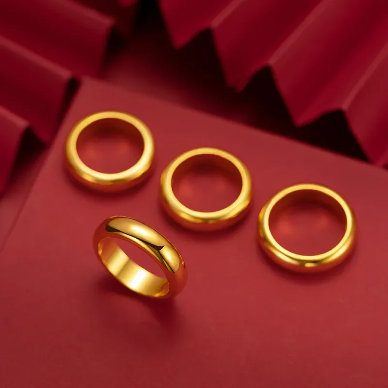 

Simple yellow Gold Color Glossy Rings for women and men Fashion Closed Couple Rings Wedding Anniversary High Jewelry Gifts