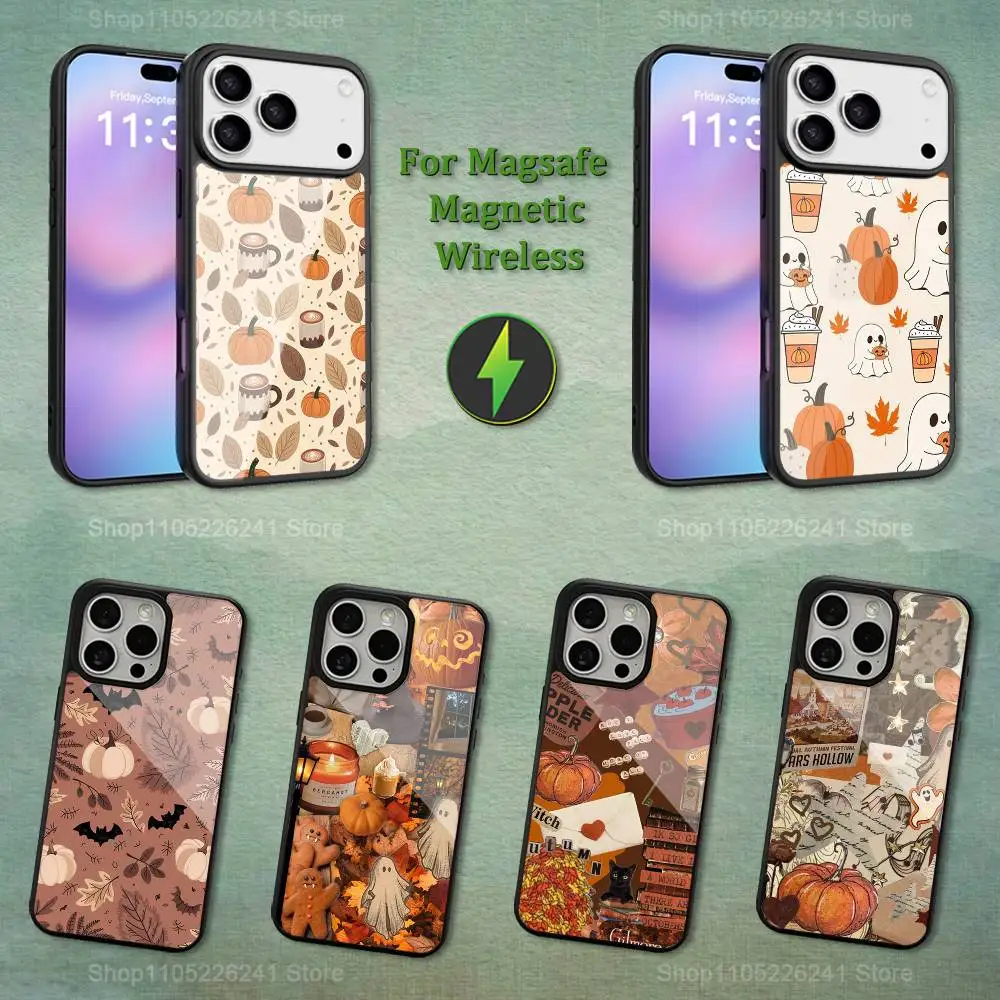 

Artwork Leaves Pumpkin For iPhone 16,14,13,15,11,12,17,Plus,Mini, Pro,For Magsafe,Max,Magnetic Wireless Charging Case