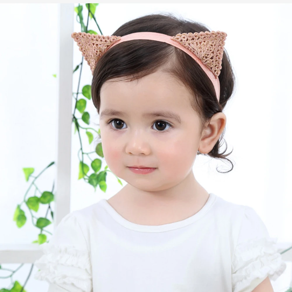 

Милая повязка на голову с кошачьими ушками для новорожденных, аксессуары для волос для маленьких девочек, кружевные повязки на голову, милая повязка для волос с мультяшными животными, Infantil